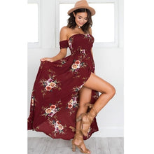 Load image into Gallery viewer, ELSVIOS Women Off Shoulder Floral Print Boho Dress Fashion Beach Summer Dresses Ladies Strapless Long Maxi Dress Vestidos XS-5XL