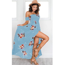 Load image into Gallery viewer, ELSVIOS Women Off Shoulder Floral Print Boho Dress Fashion Beach Summer Dresses Ladies Strapless Long Maxi Dress Vestidos XS-5XL