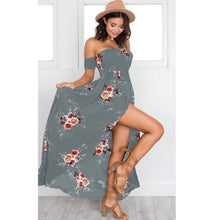 Load image into Gallery viewer, ELSVIOS Women Off Shoulder Floral Print Boho Dress Fashion Beach Summer Dresses Ladies Strapless Long Maxi Dress Vestidos XS-5XL