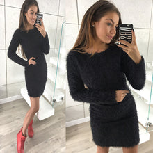 Load image into Gallery viewer, Women Winter Long Sleeve Solid Sweater Fleece Warm Basic Short Mini Dress