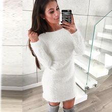 Load image into Gallery viewer, Women Winter Long Sleeve Solid Sweater Fleece Warm Basic Short Mini Dress