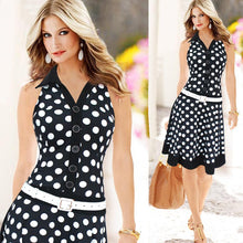 Load image into Gallery viewer, Women Fashion Polka Dot Sleeveless V-neck Print Dress One-piece Dresses