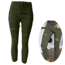 Load image into Gallery viewer, Women Skinny Ripped Pants Leggings High Waist Stretch Slim Pencil Cropped Ninth Trousers