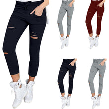 Load image into Gallery viewer, Women Skinny Ripped Pants Leggings High Waist Stretch Slim Pencil Cropped Ninth Trousers