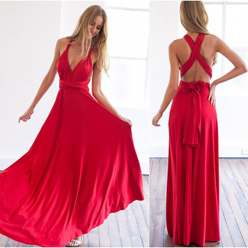 Women Convertible Multi Way Wrap Maxi Dress Backless Sexy Beach Sundress Bridesmaid Party Dresses Bandage Bodycon Long Prom Gown