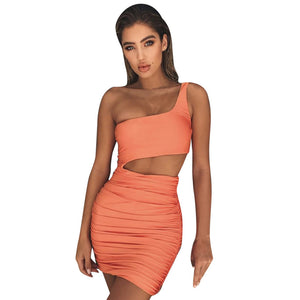 Sexy Women One Shoulder Dress Sleeveless Evening Party Bodycon Dress