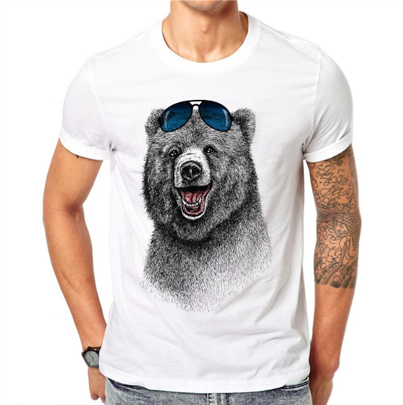 100% Cotton Summer Fashion T Shirt Tee 3D Cool Bear Animal Printed T-shirts Men Short Sleeve Slim Fit Clothing Tops Male