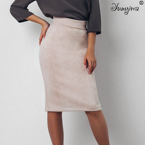 Women Skirts Suede Split Thick Stretchy Skirt Female Autumn Winter Bodycon Sexy Pencil Skirts Plus Size