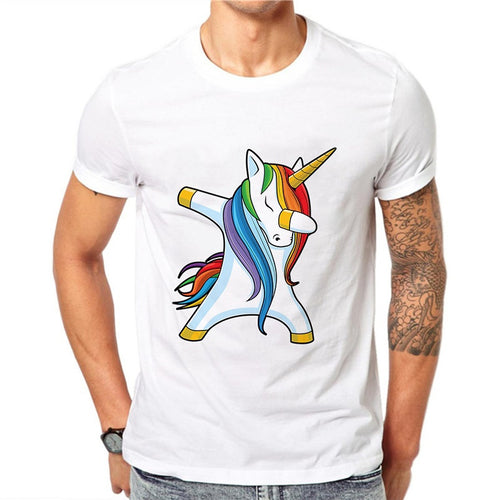 100% Cotton Funny T-shirt Unicorn Rainbow Men Short Sleeve Cute 3D Horse Print T Shirt Summer Tee Top Hip Hop White Tee