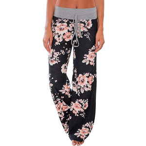 Women Loose Floral Print 2018 Wide Leg Pants Loose Mid Waist Straight Trousers Long Female Trousers Fashion Sweatpants Bottoms