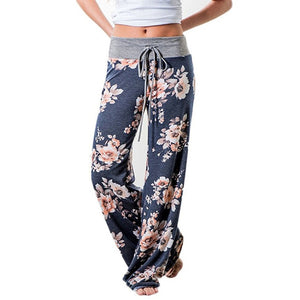 Women Loose Floral Print 2018 Wide Leg Pants Loose Mid Waist Straight Trousers Long Female Trousers Fashion Sweatpants Bottoms