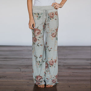 Women Loose Floral Print 2018 Wide Leg Pants Loose Mid Waist Straight Trousers Long Female Trousers Fashion Sweatpants Bottoms