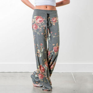 Women Loose Floral Print 2018 Wide Leg Pants Loose Mid Waist Straight Trousers Long Female Trousers Fashion Sweatpants Bottoms