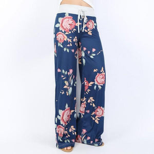 Women Loose Floral Print 2018 Wide Leg Pants Loose Mid Waist Straight Trousers Long Female Trousers Fashion Sweatpants Bottoms