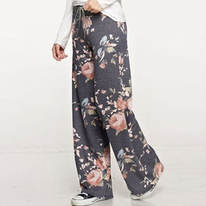 Women Loose Floral Print 2018 Wide Leg Pants Loose Mid Waist Straight Trousers Long Female Trousers Fashion Sweatpants Bottoms