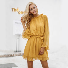 Load image into Gallery viewer, Simplee Lace up backless mesh dress women Elegant stringy selvedge sash mini dress Fashion long flare sleeve dresses vestidos