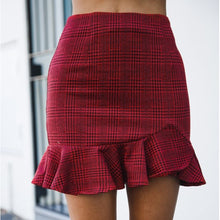 Load image into Gallery viewer, Conmoto Wine Red Plaid Vintage Women Casual Skirt Mini Autumn Winter Skirt High Waist Soft Ruffle Skirts