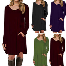 Load image into Gallery viewer, Women&#39;s Long Sleeve Pocket Casual Loose T-Shirt Dress