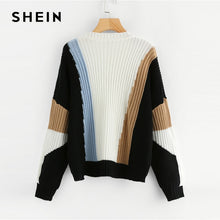 Load image into Gallery viewer, SHEIN Multicolor Elegant Highstreet Color Block Mixed Knit Jumper 2018 Autumn Streetwear Fashion Women Pullovers Sweaters