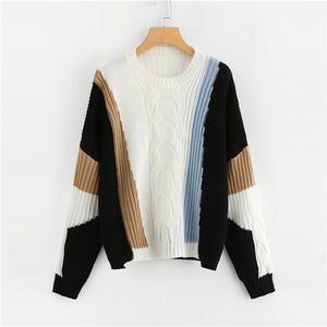 SHEIN Multicolor Elegant Highstreet Color Block Mixed Knit Jumper 2018 Autumn Streetwear Fashion Women Pullovers Sweaters