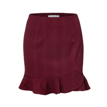 Load image into Gallery viewer, Conmoto Wine Red Plaid Vintage Women Casual Skirt Mini Autumn Winter Skirt High Waist Soft Ruffle Skirts