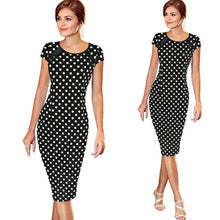 Load image into Gallery viewer, Women Summer Retro FauxOne-Piece Polka Dot Contrast Patchwork Bandage Bodycon Short Sleeve Sexy Party Pencil Knee-Leng Dress