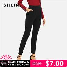 Load image into Gallery viewer, SHEIN Black Pocket Side Skinny Pants Workwear Elastic Waist Plain Trourses Women Autumn Casual  High Waist Elegant Pants